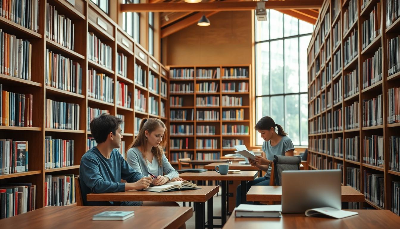 Students studying together in modern classroom